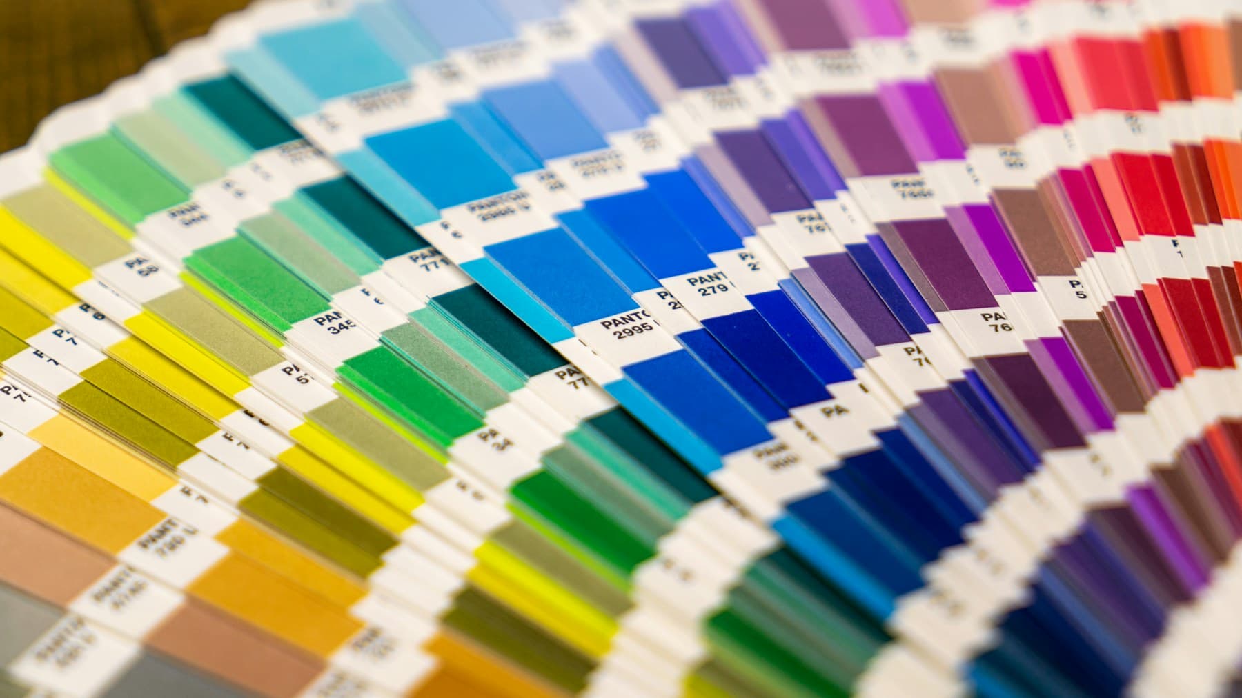 Fan deck of colour swatches used to choose a brand colour palette